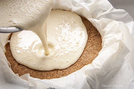 Pour cheesecake batter